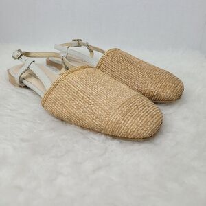 Ana Palma Beige Made In Spain Slingback Flats Sandals Shoes Size 6.5